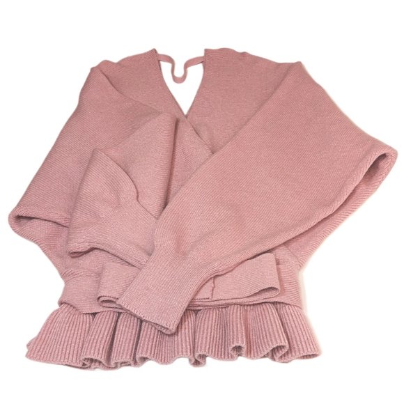 Lulus Rose Pink Knit Faux-Wrap Long Sleeve Sweater Size Medium - Picture 5 of 6